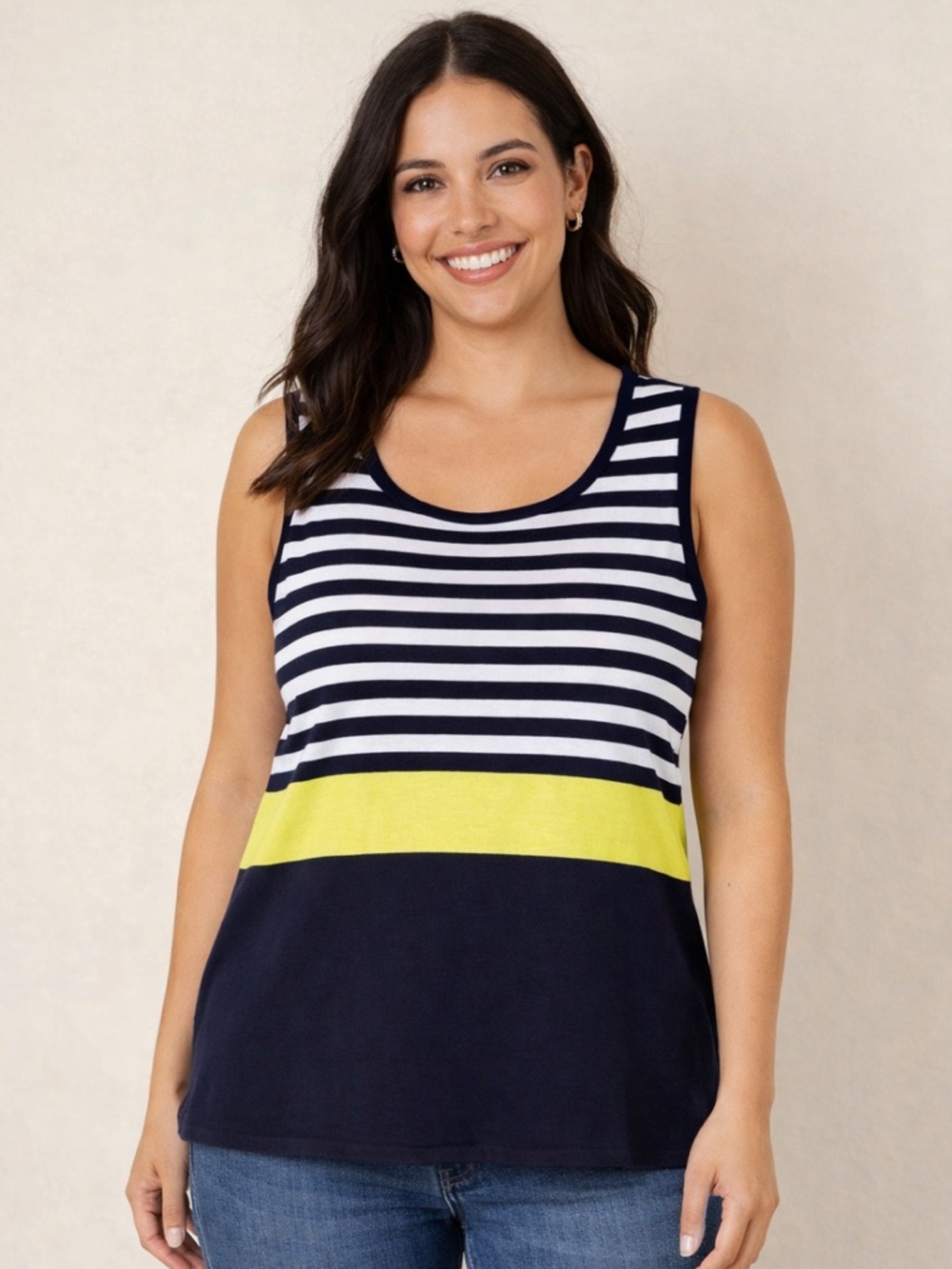 BELLDINI Blue and White Nautical Striped Sleeveless Knit Tank Size 0X NWOT